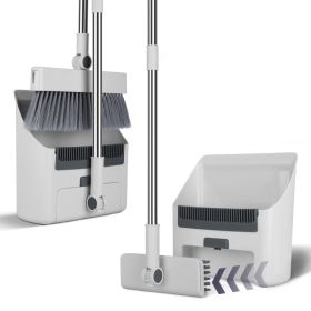 1Set Broom And Dustpan Combo Set With Squeegee Stainless Steel Handle 4 In 1 Upright Standing Broom And Dust Pan For Indoor Outdoor Garage Kitche (Color: White)